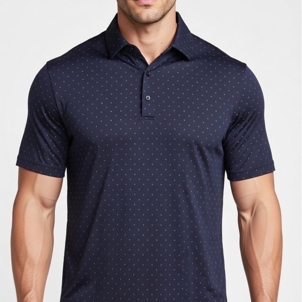 Greg Norman ML75 Mens Golf Polo Shirt LG Black Micro Print Play Dry Short Sleeve